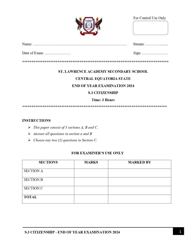 Agriculture Mock Exam 2024 – Excel Secondary School Juba